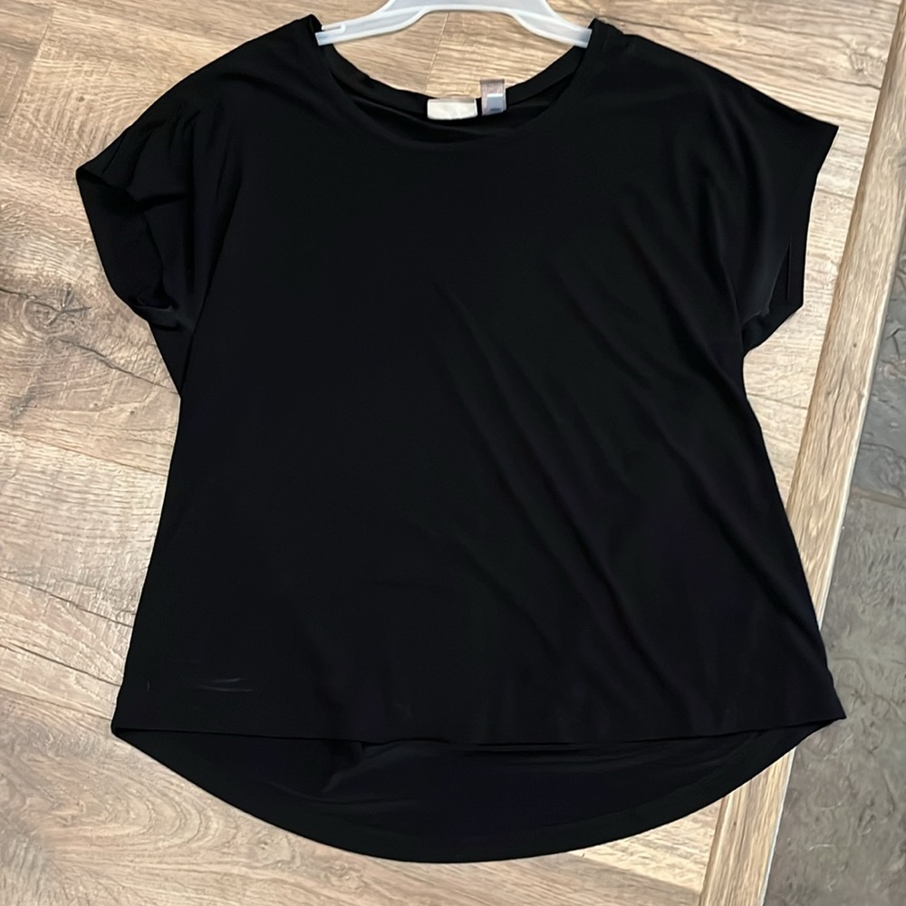 Chico’s BLACK Slouchy KNIT tunic SIZE 2,  2X short sleeves round neck flattering